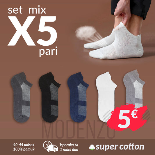 SET 5 pari kratke unisex pamučne čarape 40-44 (CX2) mix boja