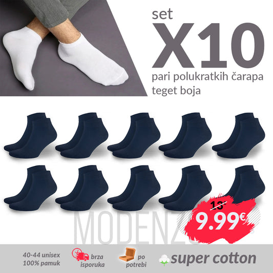 SET 10 pari muške polukratke čarape 40-44 teget