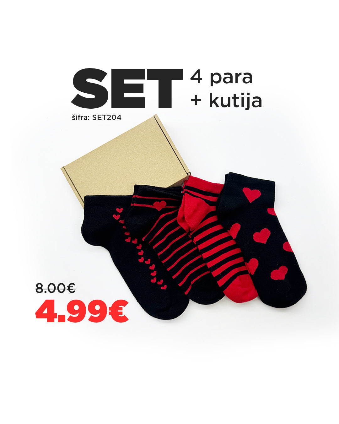 ❤️ SET Čarapica sa Srcima – 4 Para + Poklon Kutija